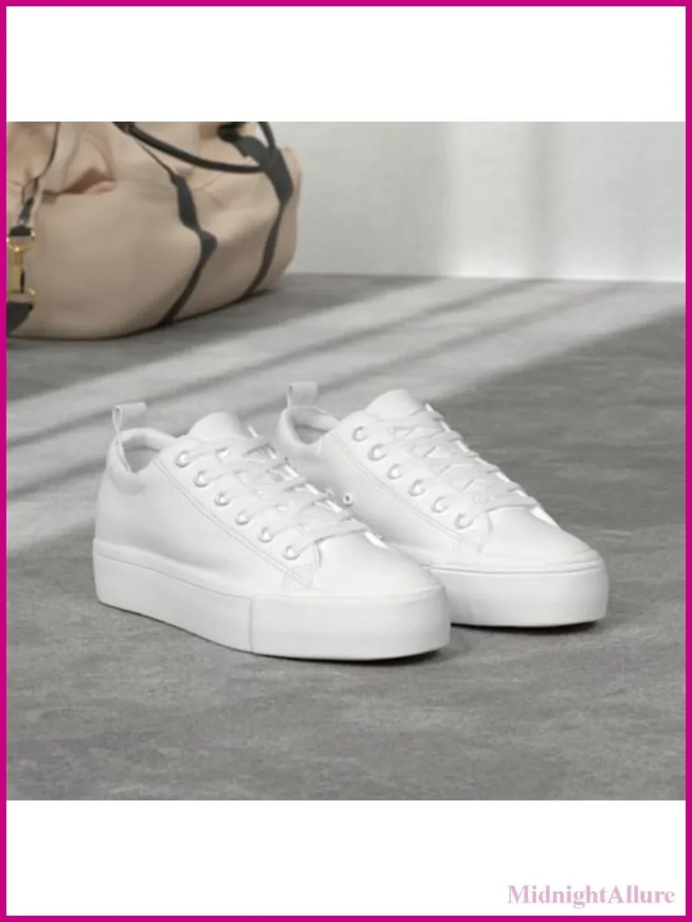 Platform Sneakers for Women PU Leather Slip Resistant Lace-Up Low Top